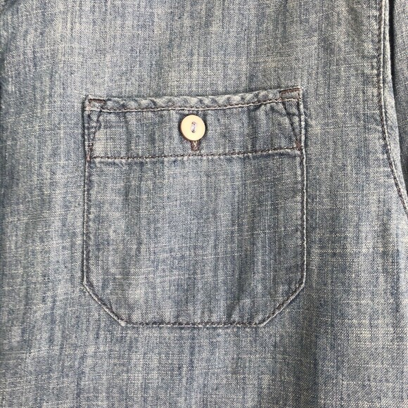 CONYON RIVER DEMIN BLUE BLUSE SHIRT, SIZE M, V NECK, BUTTON DOWN 1 - Picture 4 of 8